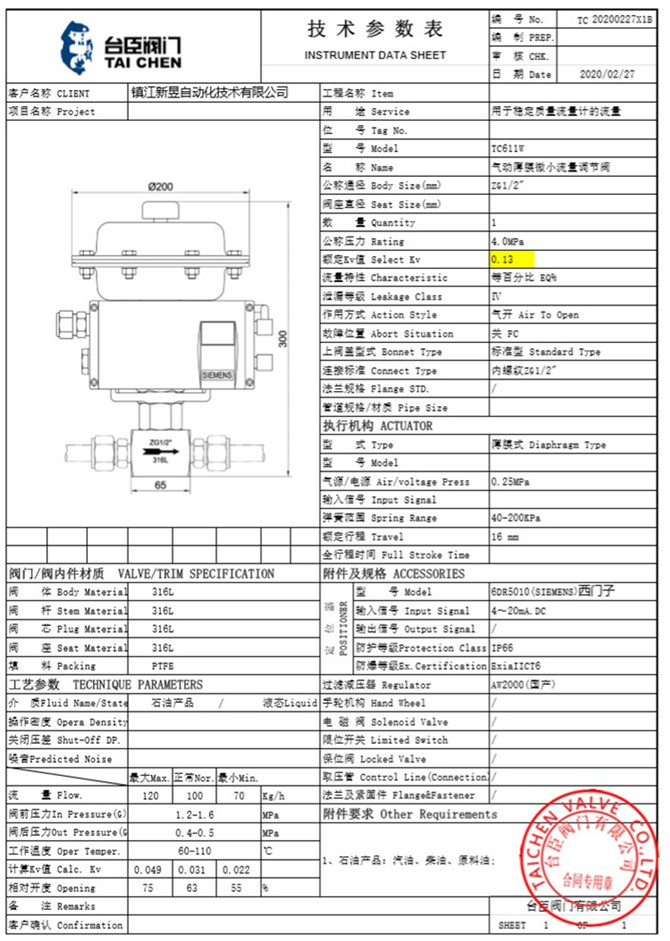 氣動小流量調(diào)節(jié)閥選型表